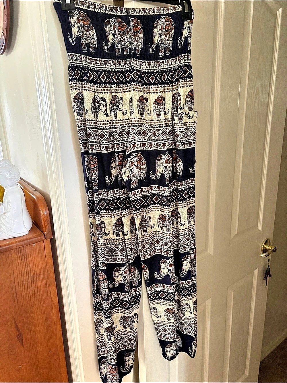 Look Look Elephant Print Wide Leg Pants Black & Cream Small/Medium